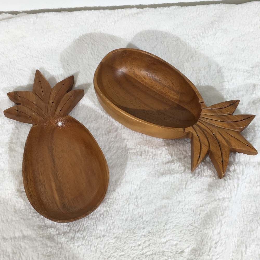 Vintage Pineapple Wooden Serving dish - set of 2 - Picture 6 of 8
